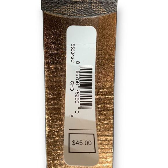 Michael Michael Kors Chocolate Logo Belt Statement MK Buckle Synthetic Leather - Picture 8 of 9